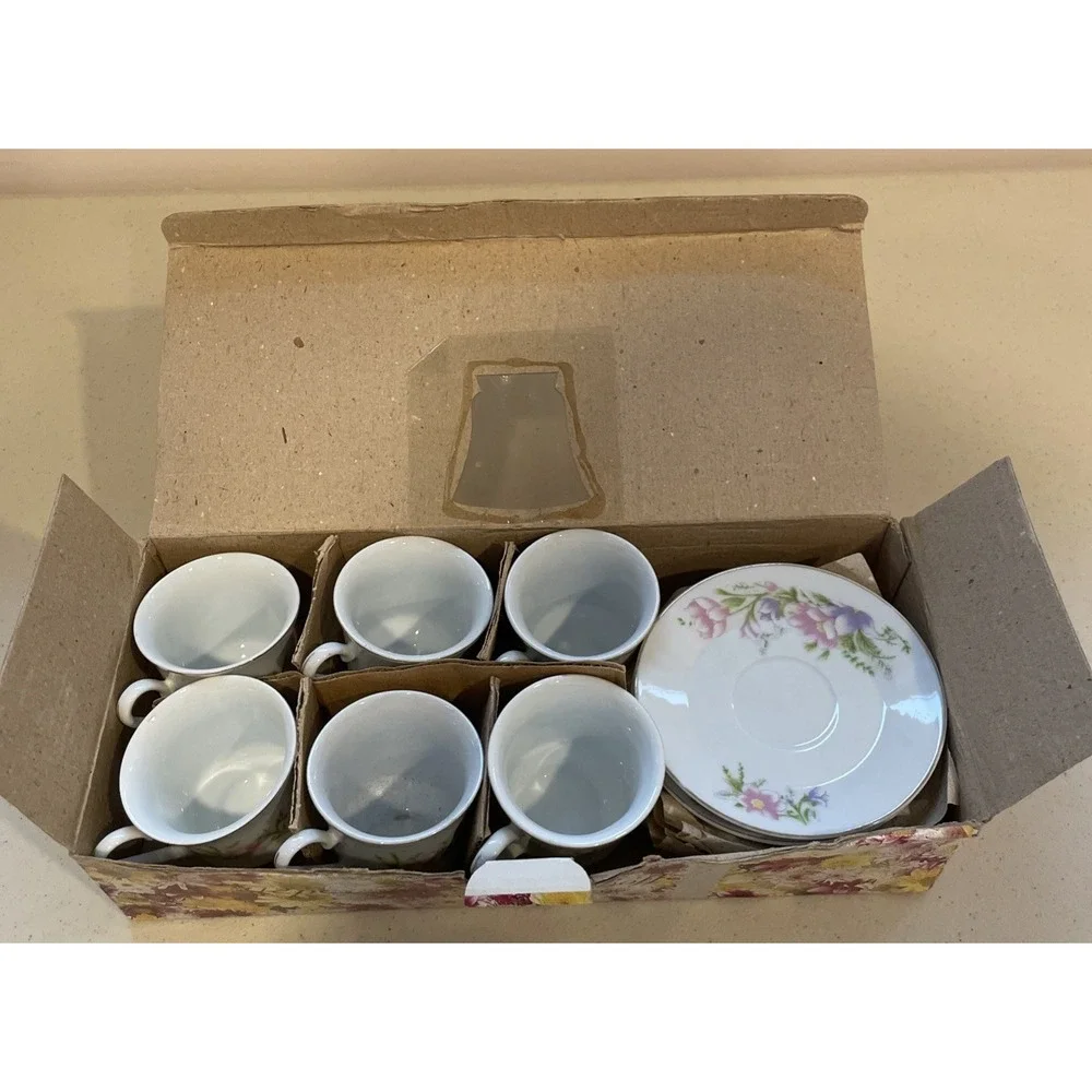 Vntg Coffee Espresso Set 6 Cups & Saucers Floral Garden Lady Grace Luceno Canada